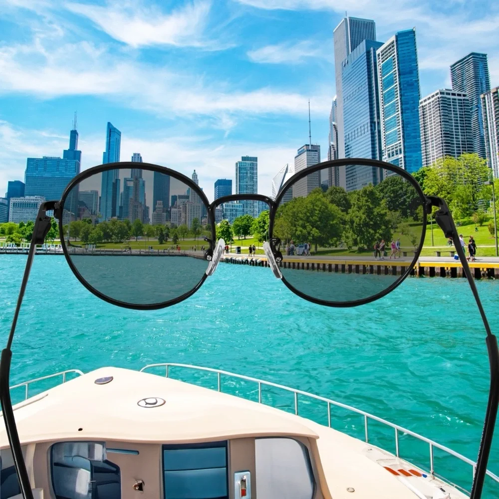 🇺🇸Real Glass Lenses Round BLACK Standard 52mm Sunglasses Men/Women